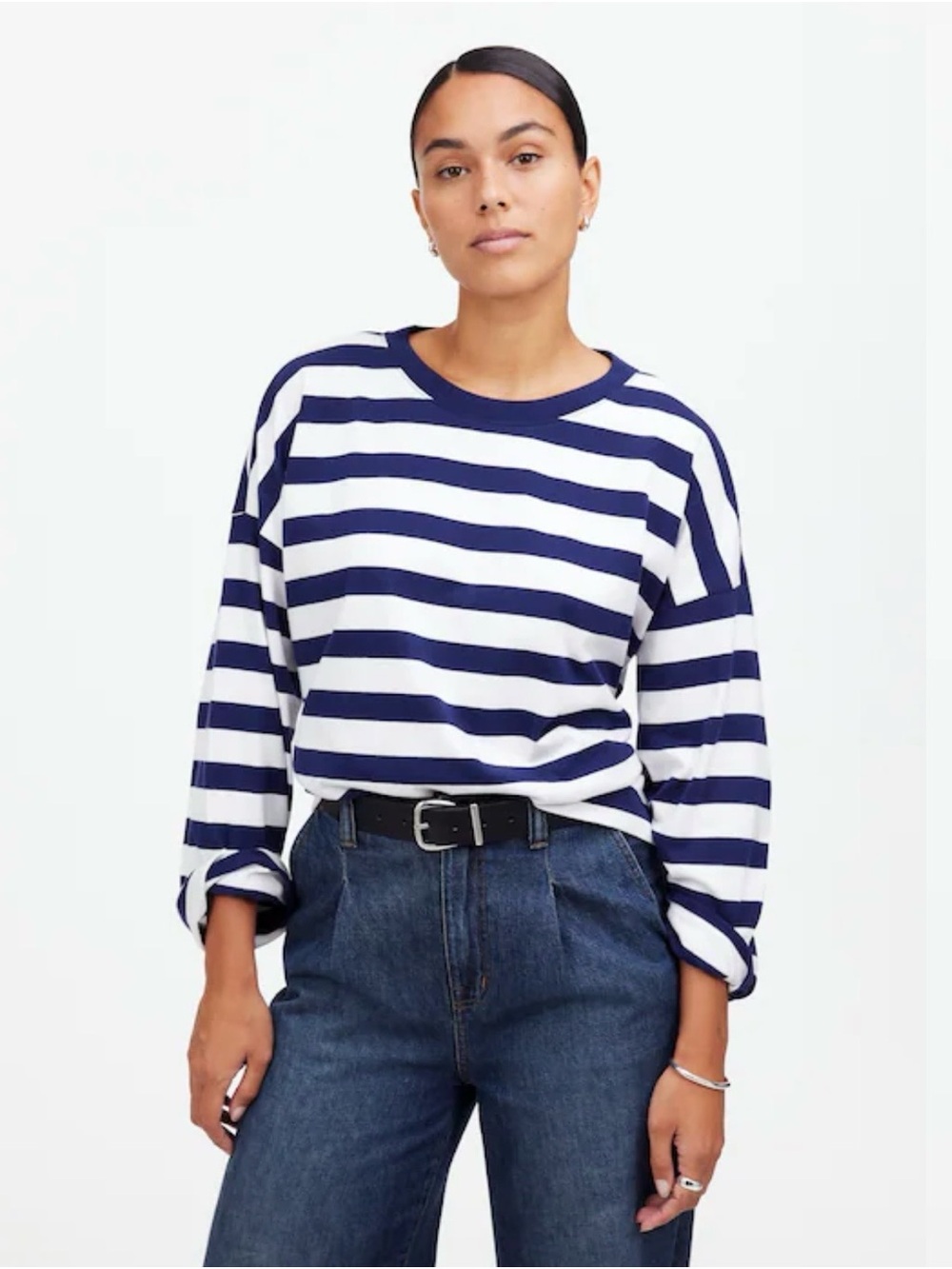 Madewell Oversized Long-Sleeve Stripe Crewneck Tee, Bright Cobalt - XXL